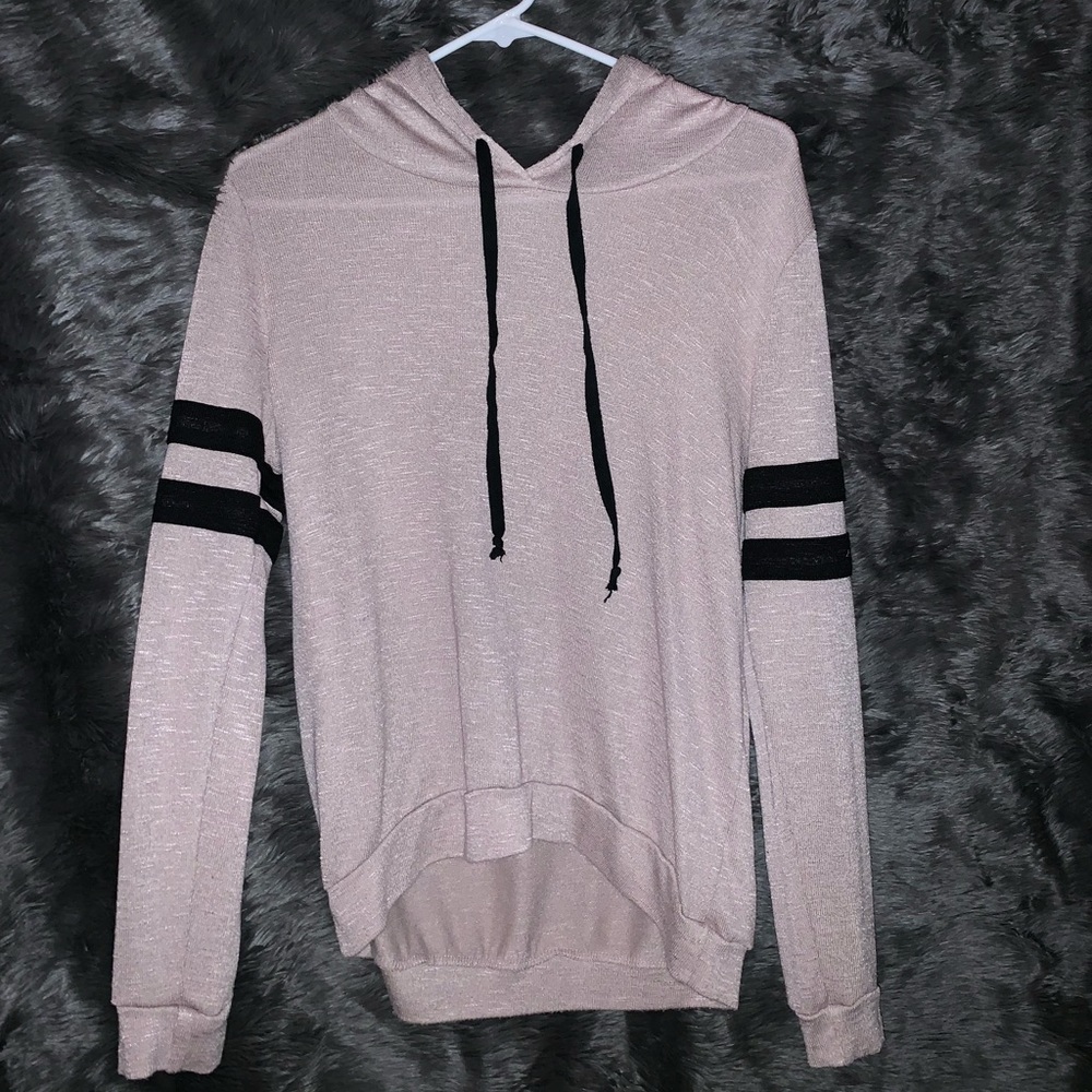 Tan Sweater With Striped Sleeves
